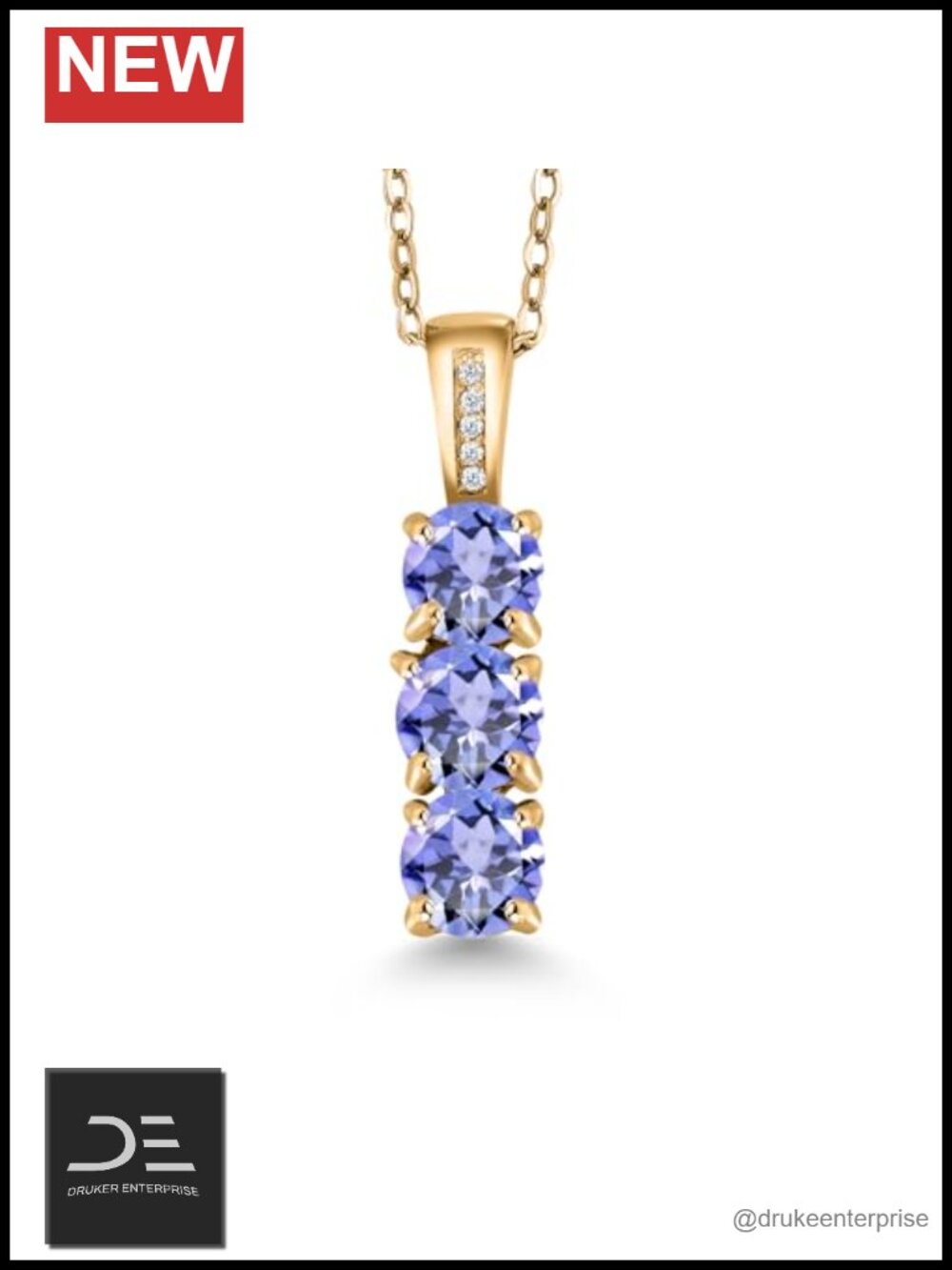 18K Yellow Gold Plated Silver Diamond & 3 Gemstone Birthstone Mother Necklace